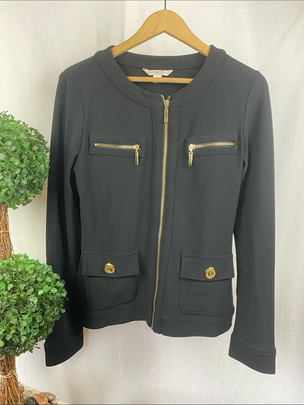 Boston Proper Black Traveler Long Sleeve Zip Up Collarless Jacket M - Picture 2 of 6